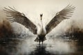 Image of white swan spreading its wings. Birds, Wildlife Animals, Illustration, Generative AI