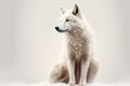 An image of white wolf sitting in the snow. Generative AI Royalty Free Stock Photo