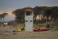 Image of a white wooden lifeguard tower on the beach Royalty Free Stock Photo