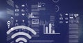Image of wifi icons, bar graphs, programming language and cellphone icons Royalty Free Stock Photo