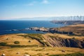 An image of a wind farm located on the coast of a vast body of water, View from Cape Kaliakra to an offshore wind farm in Bulgaria