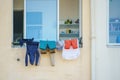 Window with laundry on the line Royalty Free Stock Photo