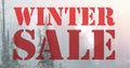 Image of winter sale text in red letters over winter landscape background Royalty Free Stock Photo