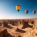 Winter at Tantora Festival, Hot Air Balloons fly over Mada\'in Saleh (Hegra) ancient archeological site