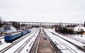 The image of a winter view of the railroad tracks