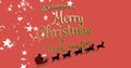 Image of wishing you merry christmas over orange background with santa sleigh