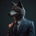Image of a wolf businessman wearing a suit on clean background. Wildlife Animals. Illustration, generative AI