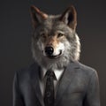 Image of a wolf businessman wearing a suit on clean background. Wildlife Animals. Illustration, generative AI