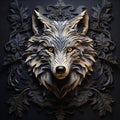 Image of a wolf face that is intricately crafted in three dimensions. Wildlife Animals. Illustration, Generative AI