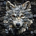 Image of a wolf face made with various stones gathered together. Wildlife Animals. Illustration, Generative AI