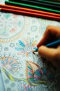 Image of woman coloring, adult coloring book trend, for stress r