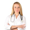 Image of woman doctor looking at camera. Isolated on a white bakground Royalty Free Stock Photo