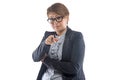 Image woman in glasses shows you Royalty Free Stock Photo