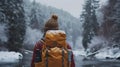 Woman in Snowy Forest Seeking Place to Camp