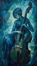 Image of Woman playing guitar colorful cello painting generative AI