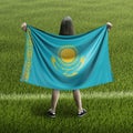 Women and Kazakh flag