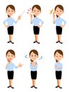 Women working in summer office, 6 different gestures and facial