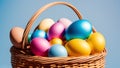 An Image Of A Wonderfully Vibrant Basket Of Colored Eggs AI Generative