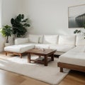 Wooden coffee tables with contemporary sofa