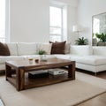 Wooden coffee tables with contemporary sofa