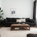 Wooden coffee tables with contemporary sofa