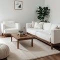 Wooden coffee tables with contemporary sofa