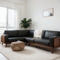 Wooden coffee tables with contemporary sofa