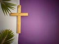 Image of wooden cross in purple and white vintage background.Lent Season,Holy Week and Good Friday concepts. Stock photo. Royalty Free Stock Photo