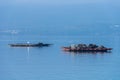 Wooden pontoons, farm for breeding mussels Royalty Free Stock Photo