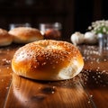 Image Wooden table elegance freshly baked bread with sesame seeds texture