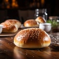 Image Wooden table elegance freshly baked bread with sesame seeds texture