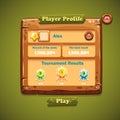 Image of wooden windows user interface. Player Profile