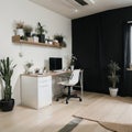 Working at home concept working at home Modern home living room interior design boss lady boss Aesthetic minimalist workspace