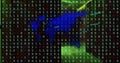 Image of world map, binary coding and data processing over computer servers Royalty Free Stock Photo