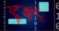 Image of world map, binary coding and data processing over dark background Royalty Free Stock Photo