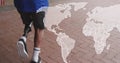 Image of world map over disabled african american man with artificial leg running Royalty Free Stock Photo