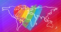 Image of world map over rainbow heart on rainbow background Royalty Free Stock Photo