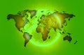 Green World map over iluminated aura. Royalty Free Stock Photo