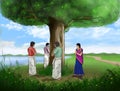 People worshipping a sacred tree Royalty Free Stock Photo