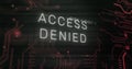 Image of x mark on access denied text, glitch technique, circuit board pattern and binary codes Royalty Free Stock Photo