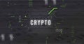 Image of x symbol, crypto text and binary codes and circuit board texture over black background Royalty Free Stock Photo