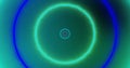 Image of yellow, blue, pink and green pulsating neon circles on green background