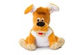 Image of yellow funny toy dog sitting at isolated white background