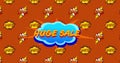 Image of yellow Huge Sale on speech bubble over the Pow! and Zap! text written over cartoon retro sp Royalty Free Stock Photo