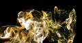 Image of yellow, orange and white particle cloud moving on black background