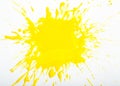 Image of yellow paint spots spilled on background of white paper Royalty Free Stock Photo