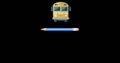 Image of yellow school bus and blue pen with copy space on black background Royalty Free Stock Photo