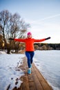 Image of young athlete girl on morning exercise in winter Royalty Free Stock Photo