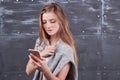 Image of young female using cellular phone Royalty Free Stock Photo
