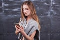 Image of young female using cellular phone Royalty Free Stock Photo